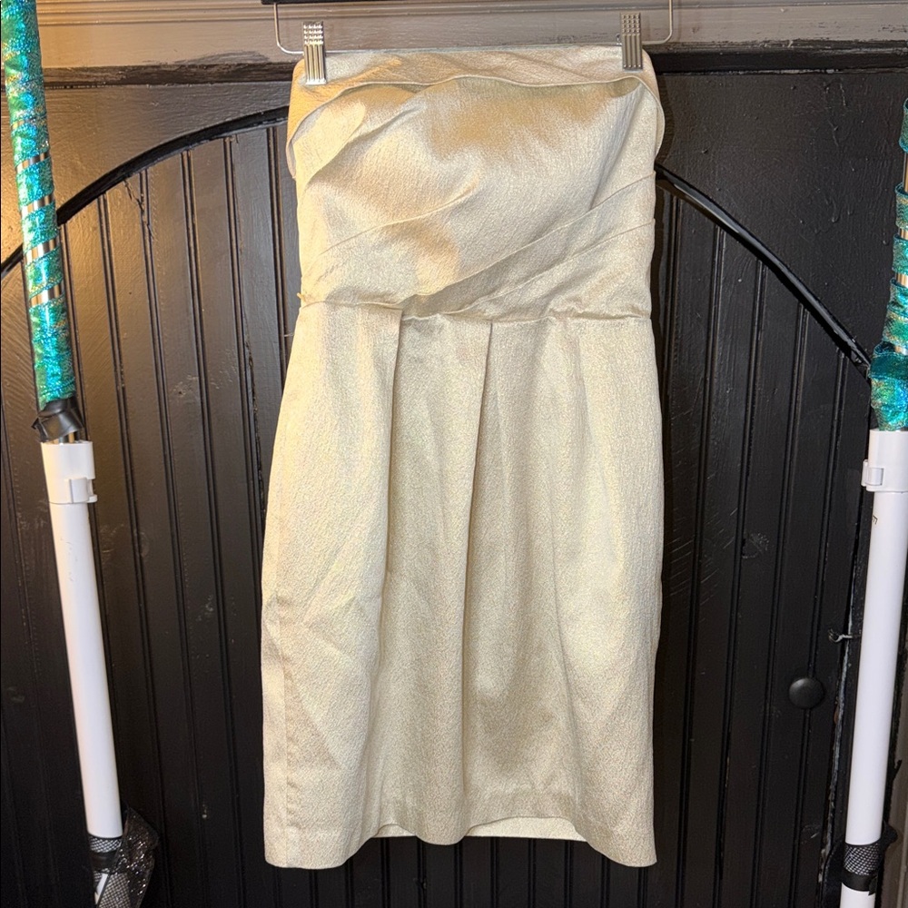 David's Bridal Elegant Strapless Gold Dress